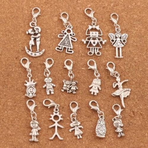 28pcs Pretty Girl Boy Angel Heart Floating Lobster Claw Clasp Charm Beads CM54 Jewelry DIY
