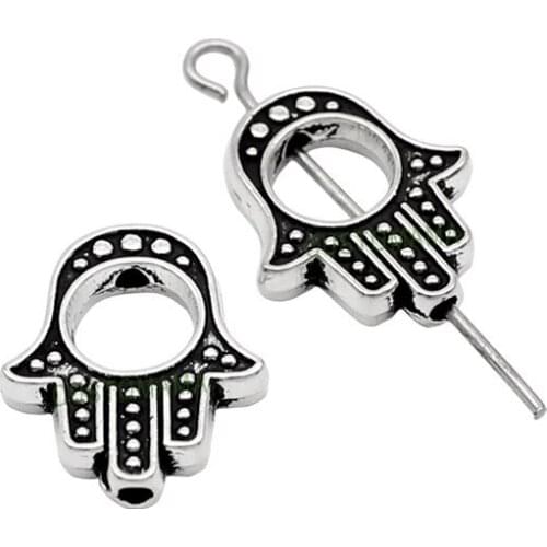 70PCS-Antique Silver Tone Hamsa Hand Spacer Beads Charms, Bail Beads 15x13mm
