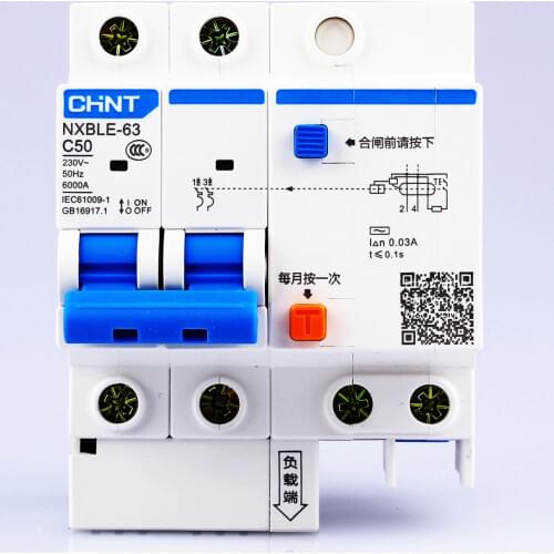 CHINT NXBLE-63 2P 6A 10A 16A 20A 25A 32A 40A 50A 63A 230V 50/ RCBO Earth Leakage Circuit Breakers With Leakage Protection