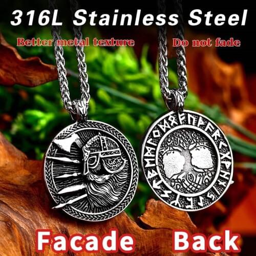 Beier 316L stainless steel Odin 's Symbol and life Tree Runes Pendant Necklace Original Amulet nose Vikings Jewelry LP375