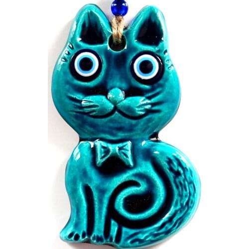 Evil Eye Beaded Turquoise Cat Shaped Mini Wall Decoration