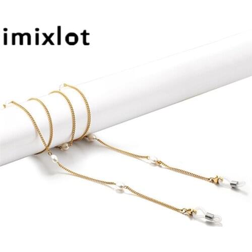Imixlot Luxury Chic Stainless Steel 79cm Simulated-pearl Chain Sunglasses Lanyard Strap Necklace Metal Eyeglass Cord
