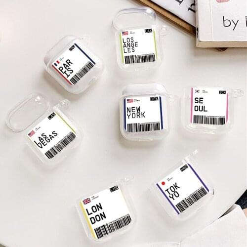 Hot INS US City Label Bar Code Case For Airpods 2 1 Bluetooth Earphone Headset Air Tickets New York London Clear TPU Cover
