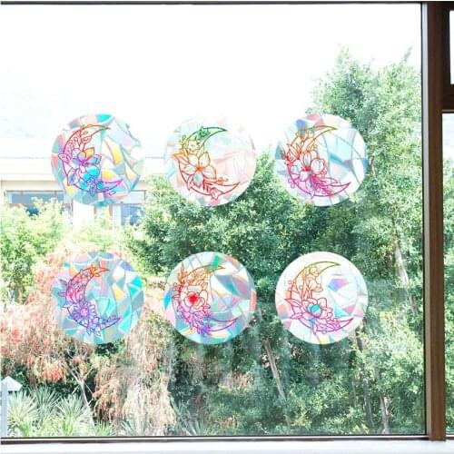 Crescent Flower Decorative Sticker Rainbow Window Film Suncatcher Reflective Sticker Rainbow Maker Self-Adhesive Film Home Decor