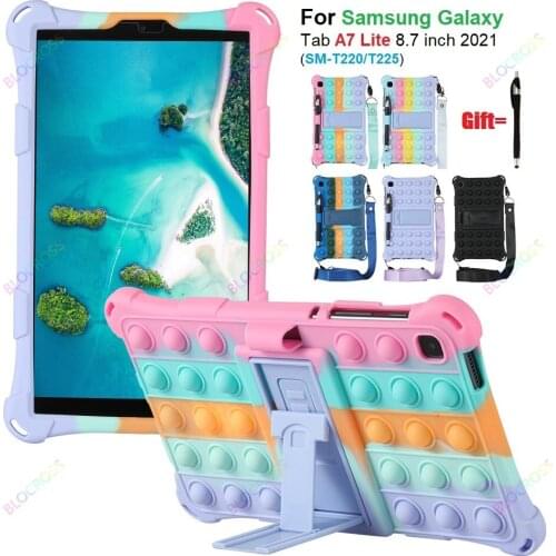 Kids Funda with Strap for Samsung Galaxy Tab A7 Lite 8.7 inch 2021 Soft Silicone Back Shell for SM-T220 SM-T225 SM-T227 with Pen