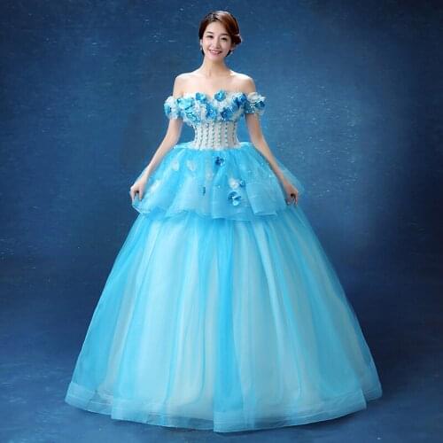 Blue flowers beading slash medieval dress Renaissance Gown princess Victorian/Antoinette bell ball gown