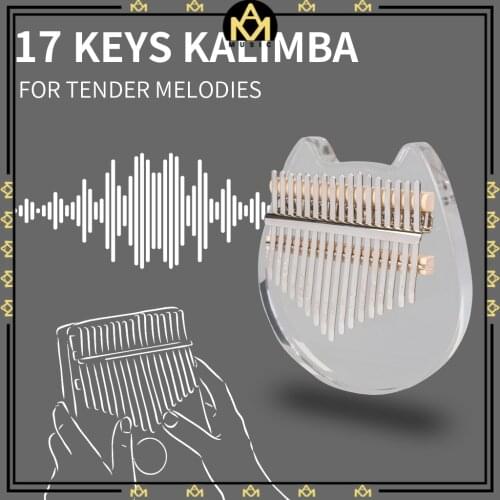 Kalimba Acrylic 17 Key Transparent Thumb Piano with Tuning Hammer Gig Kalimba Case Manual K01-C