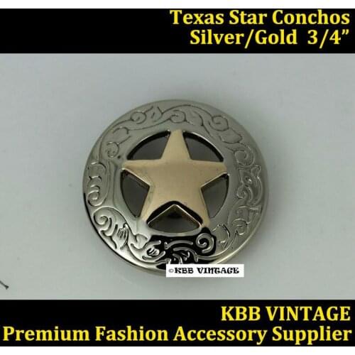 KB201) 10pc 3/4'' Western Concho Screwback Texas Star Saddle Concho Silver/Gold