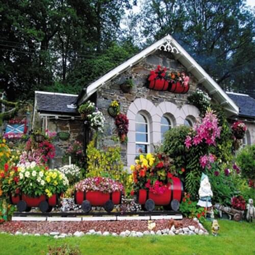 Brick House with Flower Garden Green Plants in Forest Natural Backdrops for Photo Studio Photography Background 150cm*200cm