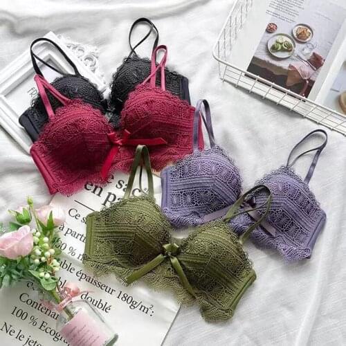 Roseheart Fashion Women Blue Red Sexy Lingerie Bow Bralette Cotton Panties Cross Straps Push Up Wireless Bra Sets Underwear
