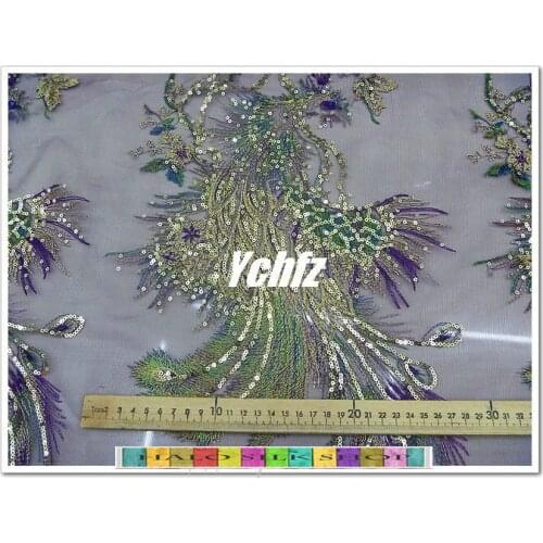 2color sequin paillette peacock lace mesh fabric embroidery net placements fabric 30cm*50cm