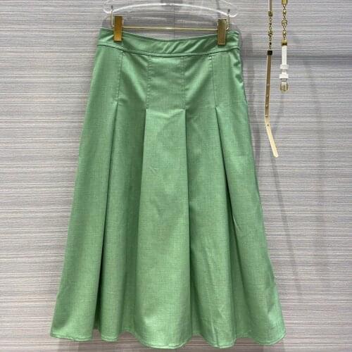 Summer Solid Skirt Women Vintage High Waist Skirt Solid Long Skirts New Fashion Casual Metallic Skirt Female