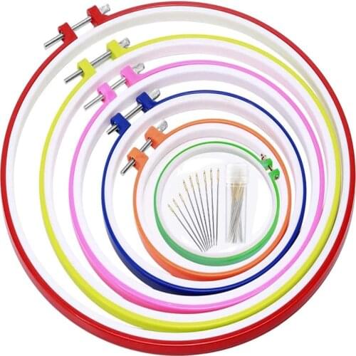 LMDZ 6 Pcs Plastic Cross Stitch Hoop Sets, Embroidery Frame with Cross Stitch Needles, 4.13 Inch to 11.4 Inch for Embroidery