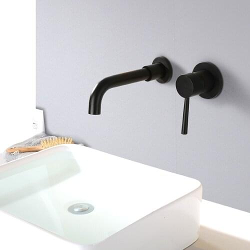 Matte Brass In Wall Basin Faucet Bathroom Mixer Tap Hot Cold Sink Faucet Rotation Spout