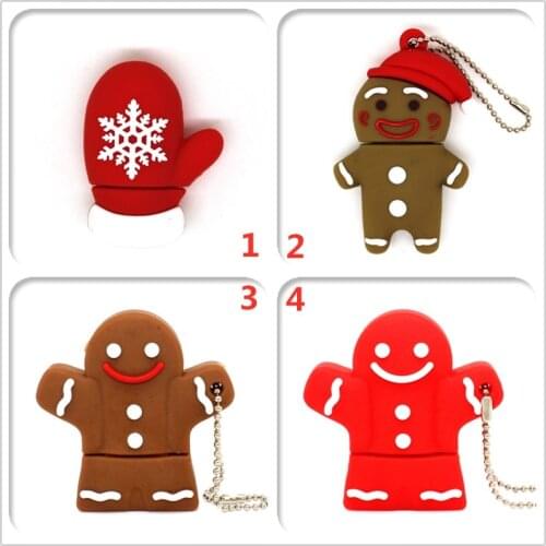 Cute Christmas Gingerbread Man USB Flash Drives 64GB Pendrive 4GB 8GB 16GB 32GB 128GB Gloves Pen Drive Memory Stick Biscuits Cle