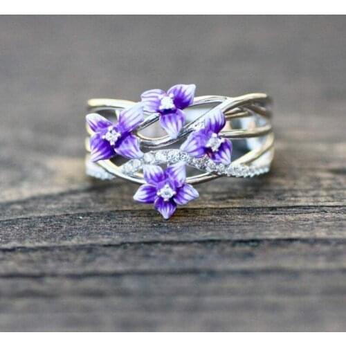 Fashion Dainty Enamel Flower Rings Multi Layer Overlapping Design Geometry Luxury Jewelry For Women Wedding Anniversary Gifts