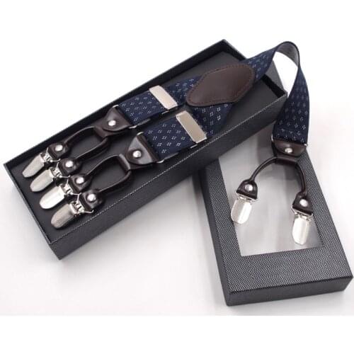 40GC Men Jacquard Y-Shape Suspender Non-Slip 6 Clips Elastic Adjustable Pant Braces