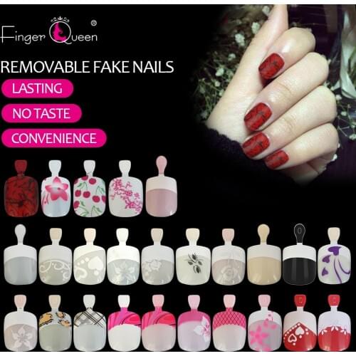Fake Nails 24pcs/baox Cartoon Cute Nails Pink Flowers Nail Tips