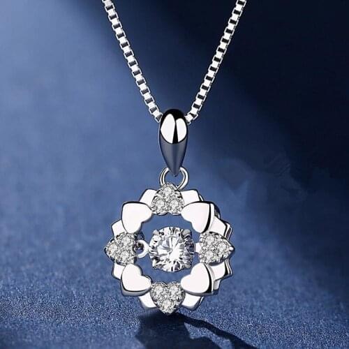 TJP New Fashion Lady Silver 925 Necklace Jewelry Female Shiny Crystal Flower Pendant Necklace For Women Accessories Stone Shaky