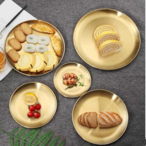 European Style Dinner Plates Gold Dining Plate Serving Dishes Round Plate Cake Tray Western Steak Round Tray Kitchen WJ41803