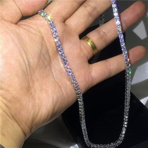 Tennis necklace Round 3/4/5/6mm AAAAA cz White Gold Filled Party Wedding Statement Pendant necalace for women Men Hiphop Jewelry