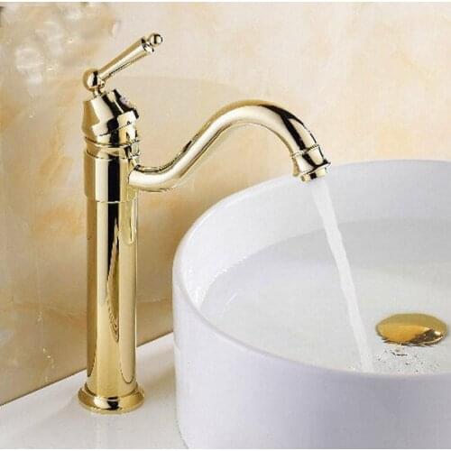 Polished Gold Color Brass Kitchen Wet Bar Bathroom Vessel Sink Faucet Swivel Spout Mixer Tap Single Hole One Handle mnf214
