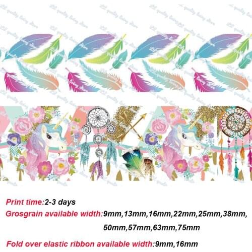 Feather printed ribbon DIY handmade Hair accessories Material wedding gift wrap 50 yards party decoration satin ribbons