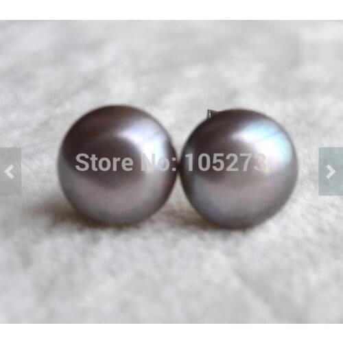 Pearl Earrings Dark Grey Color AAA 8.5-9MM Genuine Freshwater Pearl Earrings Sterling Silvers Stud Jewelry Free Shipping
