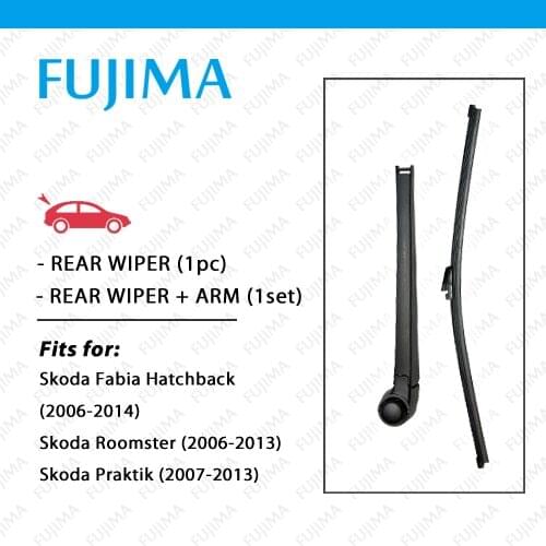 FUJIMA Rear Wiper Blade and Arm for Skoda Fabia Hatchback / Praktik / Roomster (2006-2013) Back Window Windscreen Rear Wiper Arm