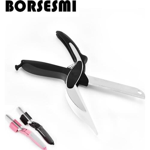 Creative 2 in 1 function smart scissors knife&board stainless steel household food Shears knife vegetable Cutter Scissors