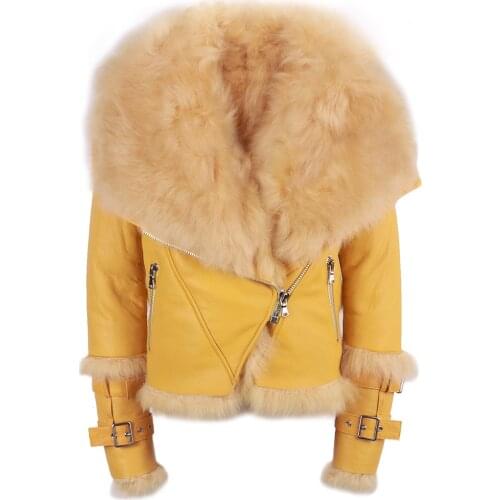 YOLOAgain Winter Warm Shearling Jacket Women Ladies Real Leather Coat