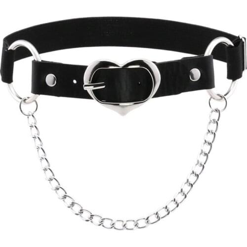 Womens Adjustable Faux Leather Sexy Leg Thigh Harness Garter Belt Punk Gothic With Hollow Heart Metal Chains Ring Party Costume
