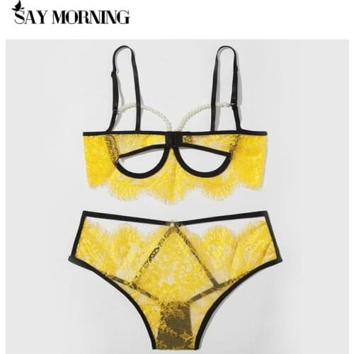 SAY MORNING Women Lingerie Set Sexy Lace Lingerie érotique Tempting Pearl Hollow Out Sexy Underwear Pajamas Thong