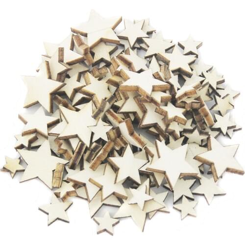 100pcs Mixed Wooden Wood Star Shape Unfinished Kids DIY Painting Toy Decorations Assorted Size Natural Wood Star Plain Shabby