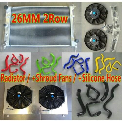 26MM Aluminum Radiator for Ford Falcon BA BF V8 XR8 XR6 Turbo 2002-2008 4.0L 5.4L + Shroud Fans + Silicone coolant hose