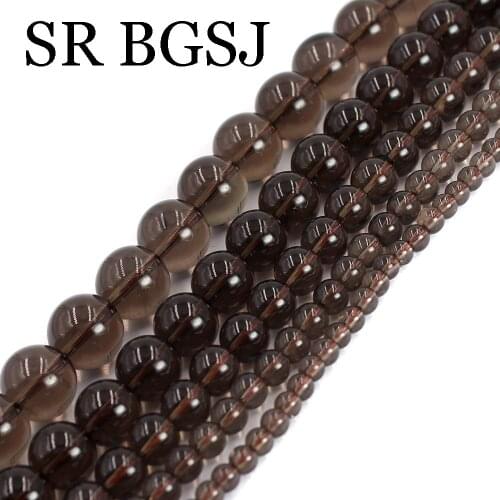 Free Shipping 4 6 8 10 12mm Round Smoky Quartz Jewelry Findings DIY Loose Spacer Beads 15"