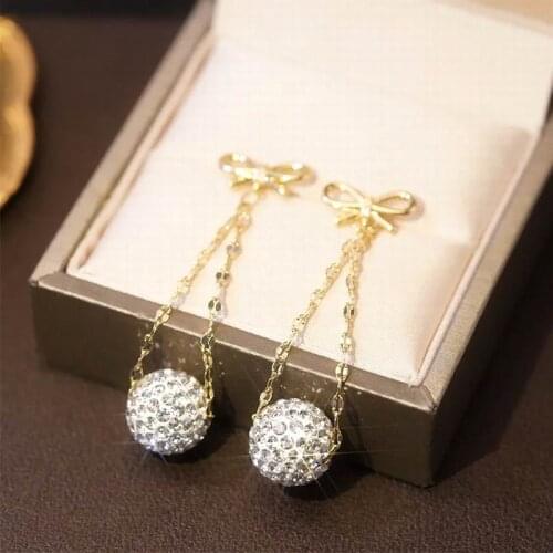 Shinning Rhinestone Balls Long Earrings Temperament Women New Fashion Jewelry