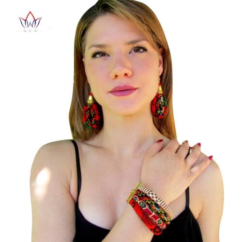BRW 2021 African Print Earrings And Bracelet Set Funky Jewelry Set Ankara Multi Color Braclet&Earrings 2 Pieces WYB202