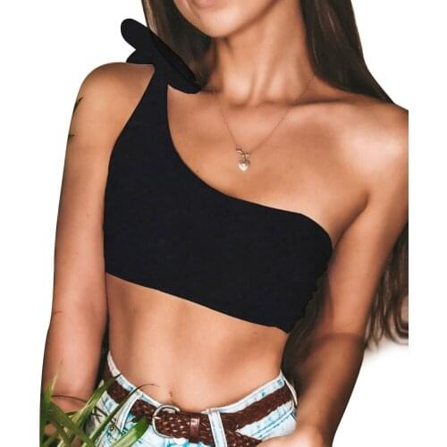 One Piece Swim Tops Swimwear Bikini Women Female 2020 Casual Solid Color Knot Swimwear Single Shoulder Sexy Solid Color Swimsuit