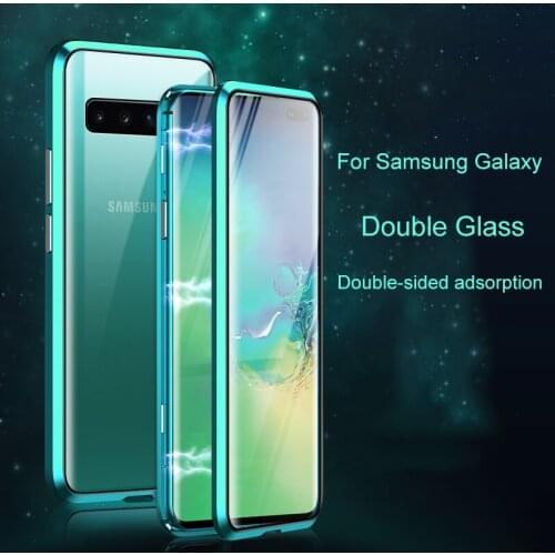 Second Generation Adsorption Magnetic Metal Double Tempered Glass Case for Samsung Galaxy M30 M20 A8 PLUS A9 A7 2018 Case Cover