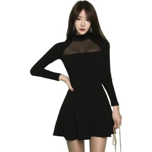 Black Mesh Dress korea One piece Ladies Dresses for women clothing