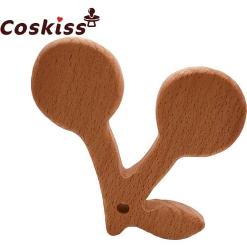 Infant Chawable Toy Baby Wood Teether Cherry Shape Natrual Wooden Baby Teether Toys Wood Teething Accessories Baby Shower Gifts