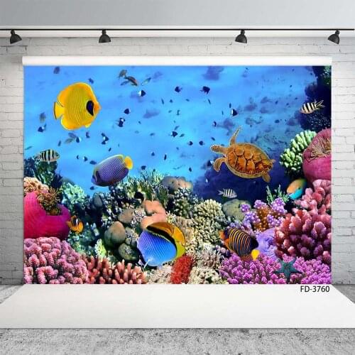 Undersea World Fish Coral Photo Backgrounds Customized Backdrop for Baby Shower Children Birthday Photocall Photography Props
