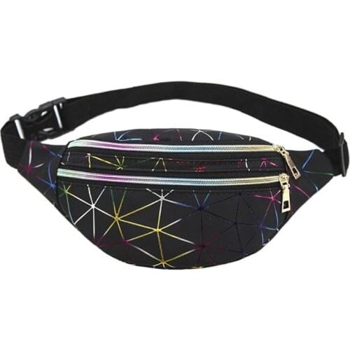 Holographic Waist Bags Women Fanny Pack Female Belt Bag Geometric Packs Patchwork Chest Phone Pouch