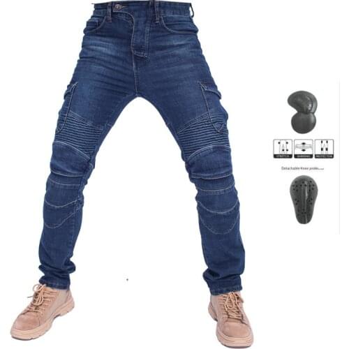 3 Color Classic Motorcycle Jeans Drop Resistance Slim Denim Cycling Racing Pants Motocross Off-road Hockey Pants With Knee Pads
