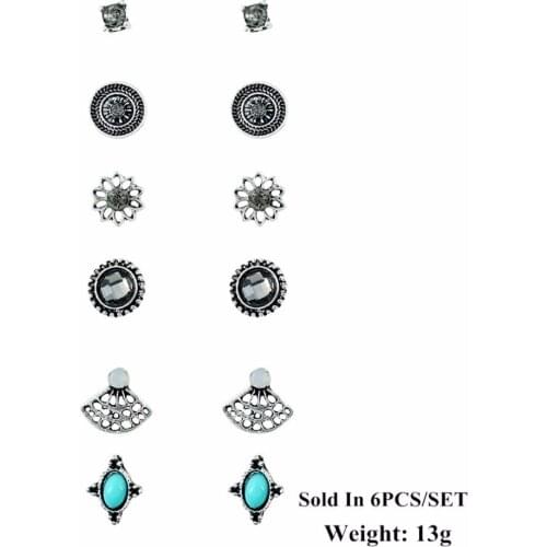 6pairs Sets Earrings Sets Vintage Crystal Round Small Stud Earrings Female Fashion For Women Jewelry Earrings Set Sale E1124