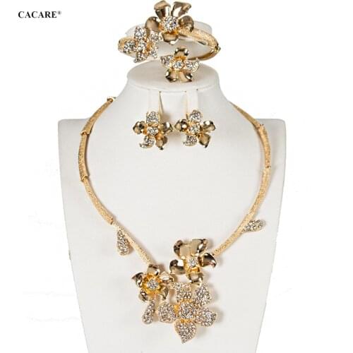 Dubai Set Gold Jewelry Sets Women Big Necklace Earring Bracelet Indian Jewellery 4 Pieces F1192 Rhinestone Party Jewels