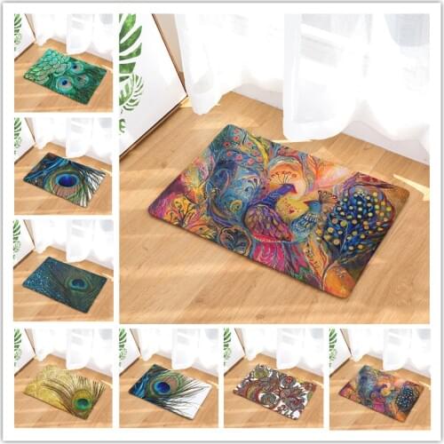 Hongbo Peacock Feather Print Bedroom Door Entrance Carpet Doormat Rug Non-slip Bathroom Living Room Kitchen Floor Mat