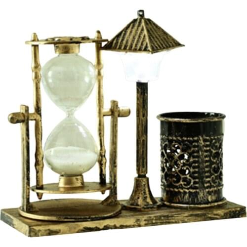Creative Antique Ornaments Quicksand Street Lamp Pen Holder Night Light Ornaments Home Party Decoration