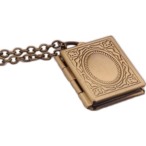 Fashion Carved Vintage Style Delicate Imitation Book Locket Necklace Secret Hiding Place Photo Locket Necklace Photos Box